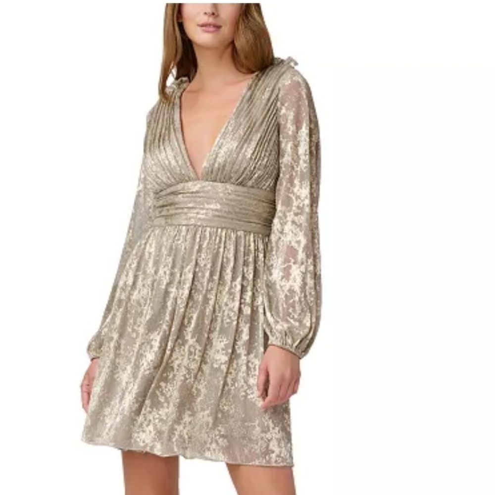 Aidan by Aidan Mattox Women's Metallic Pleated A-Line Dress Sz 12